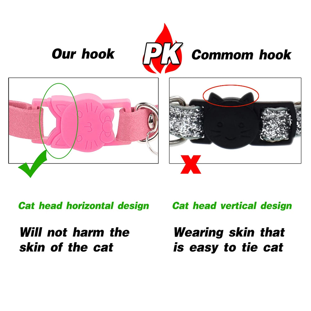 Weiches Wildleder Katzenhalsband Bling Strass Katzen Halsbänder mit Glocke Sicherheit Haustier Welpen Halskette Verstellbar XS S Pink