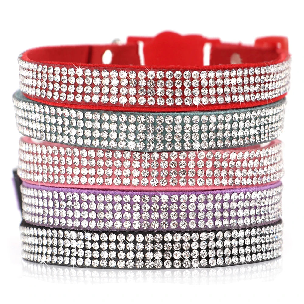 Weiches Wildleder Katzenhalsband Bling Strass Katzen Halsbänder mit Glocke Sicherheit Haustier Welpen Halskette Verstellbar XS S Pink