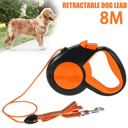 8M Einziehbare Hundeleine Hochleistungs-Haustier-Walking-Leine mit starkem reflektierendem Band, rutschfestem Griff für kleine, mittelgroße, große Hunde