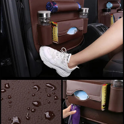 Ergocar Auto Organizer Rückenlehnenschutz Luxus Autositzschutz aus PU-Leder mit faltbarem Tablethalter wasserdicht Rückenlehnenschutz Rückenlehnen-Tasche für Kinder