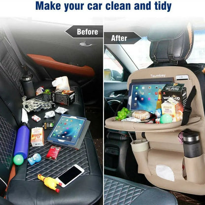 Ergocar Auto Organizer Rückenlehnenschutz Luxus Autositzschutz aus PU-Leder mit faltbarem Tablethalter wasserdicht Rückenlehnenschutz Rückenlehnen-Tasche für Kinder