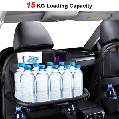 Ergocar Auto Organizer Rückenlehnenschutz Luxus Autositzschutz aus PU-Leder mit faltbarem Tablethalter wasserdicht Rückenlehnenschutz Rückenlehnen-Tasche für Kinder
