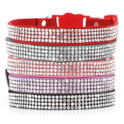 Weiches Wildleder Katzenhalsband Bling Strass Katzen Halsbänder mit Glocke Sicherheit  Haustier Welpen Halskette Verstellbar XS S Pink